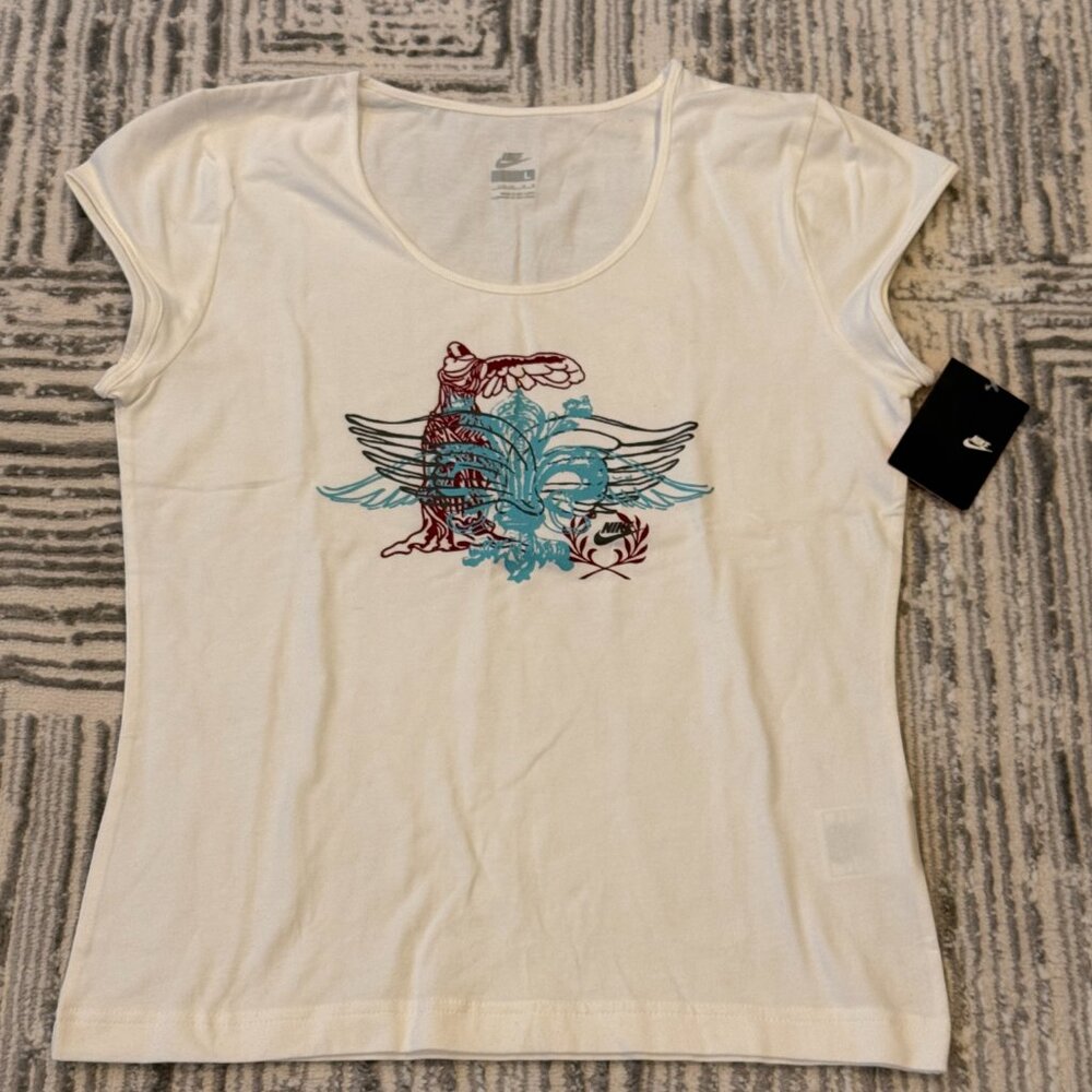 New Nike women's large 12/14 white cap sleeve scoop neck t-shirt